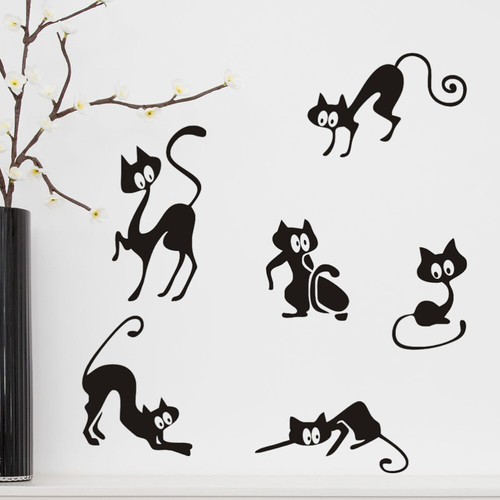 Cat Wall Sticker Removable Cartoon Wall Decals for Bedroom Living Room