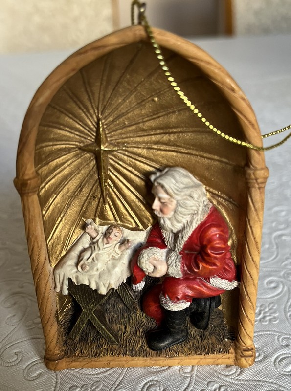 Kneeling Santa Nativity Baby Jesus Ornament Grye Frances Willocx 2009
