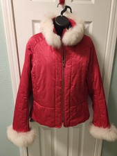 Woman's Metropolis Red Removal Fur Ski Jacket Coat Size 10 Nice