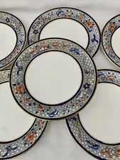 1879  Royal Worcester Chinoiserie  Cobalt Blue Rust Set Of 6 Plates