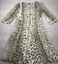 Talbots Cheetah Print Dress Sz 4 Pleated Sheer MOP Button Front Leopard