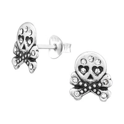 Totenkopf Kinder Ohrringe mit Kristallen 925 Silber für Mädchen Schmuck Geschenk - Bild 1 von 4