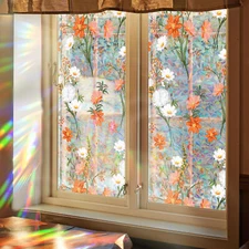 39x17in Flowers Window Film Privacy Static Cling Glass Decal, Non-Adhesive Color