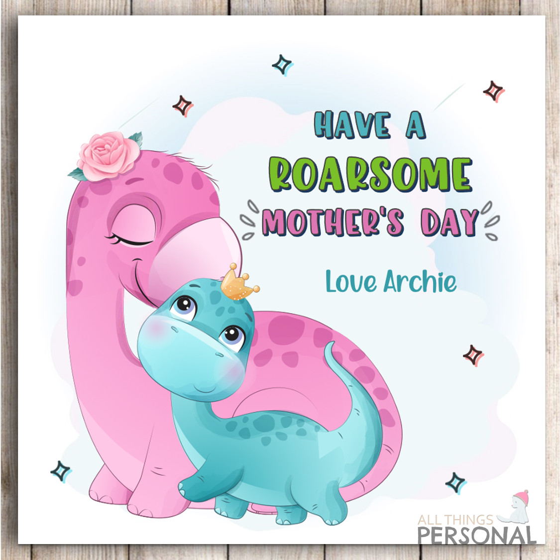 Personalised Dinosaur Mothers Day Card for Mum Mother's Day Mummy Cards Roarsome
