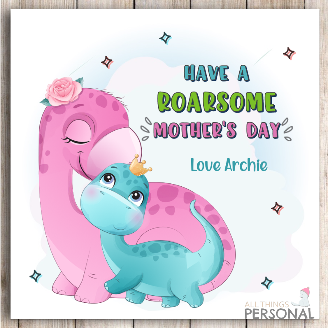 Personalised Dinosaur Mothers Day Card for Mum Mother's Day Mummy Cards Roarsome