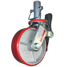 Scaffold Caster 6" x 2" Red Wheels w/ Locking Brakes 1-3/8"  Stem with Pin