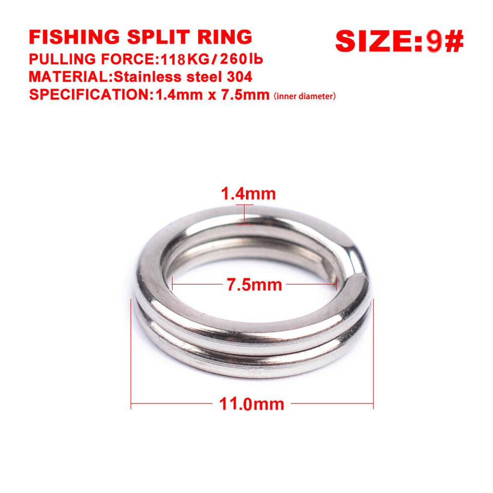 100 Stainless Steel Fishing Split Rings 25LB-350LB Heavy Saltwater Duty ...