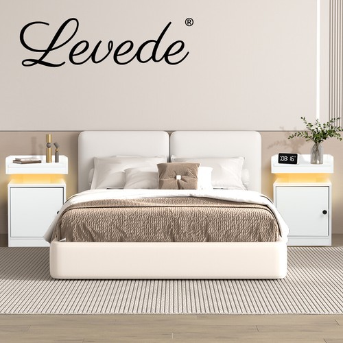 Levede Nightstand RGB LED Bedside Table USB Charge Side Table Drawer Cabinet - Picture 10 of 38