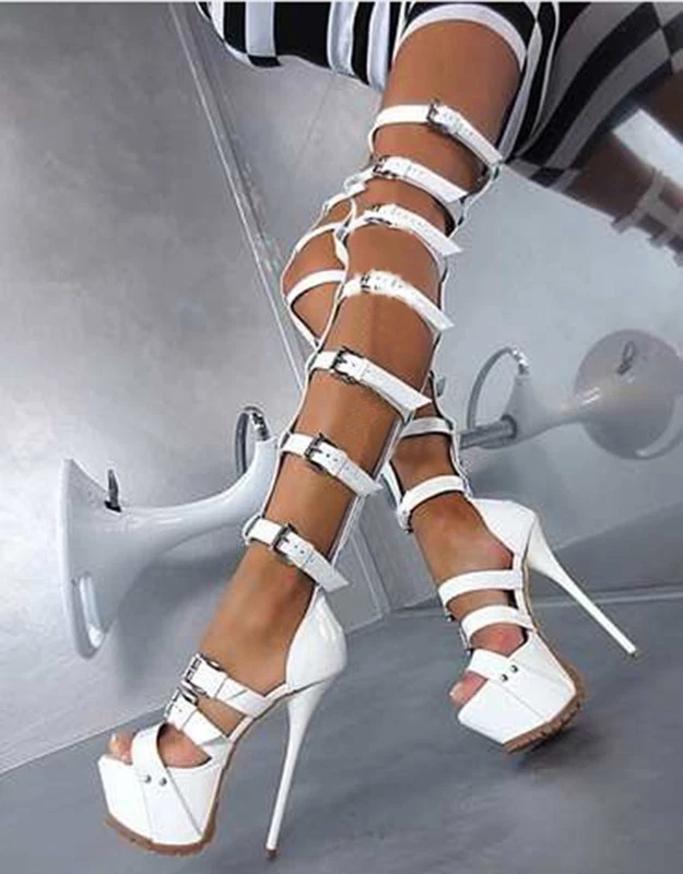 White thigh high best sale sandals