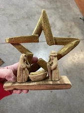 Natural Driftwood Star Nativity Manger Scene Carved Christmas Holiday