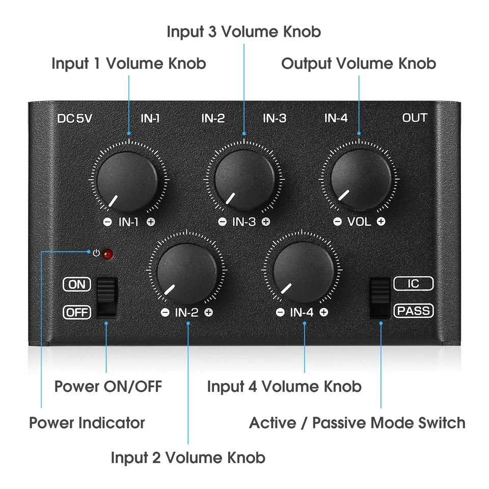 Mini 4 Kanal Audio Mixer für Clubs/Bars Stereo Line Mixer Kopfhörerverstärker - Bild 2 von 4