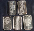 FIVE (5)  1 OZ .999 SILVER INGOTS ( 5 OZ TOTAL)  LOT 180609