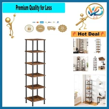 Rustic Brown Black 6-Tier Corner Shelf Stand – Space Saving, No Tools Needed