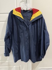 Hunt Club Vintage Women's Navy Nylon Hooded Windbreaker Jacket Colorblock Small