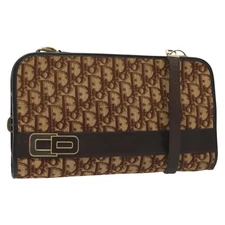 Christian Dior Trotter Canvas Shoulder Bag Brown Gold Auth ep10263
