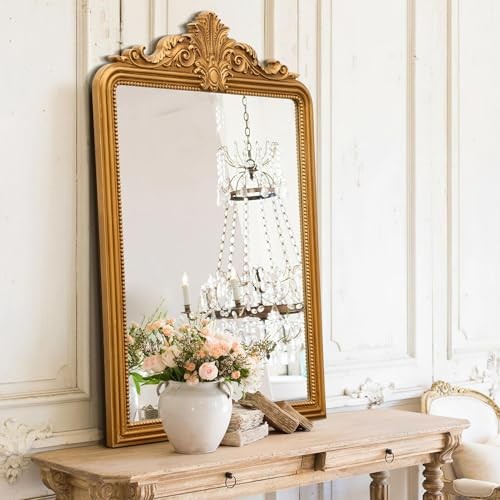 Gold Vintage Arched Mirror: 24"x36" Baroque Antique 36"L x 24"W Vintage Gold