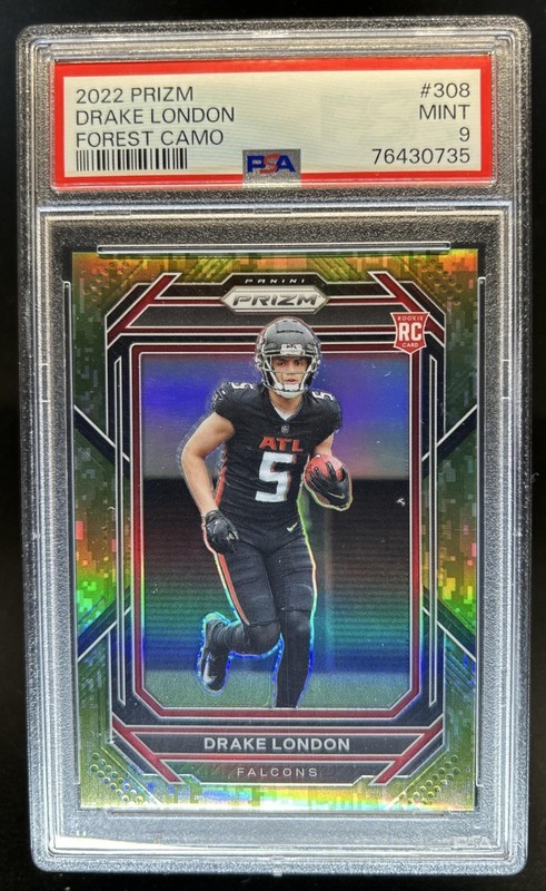 2022 Panini Prizm Drake London RC Forest Camo Rookie #/15 Falcons PSA 9