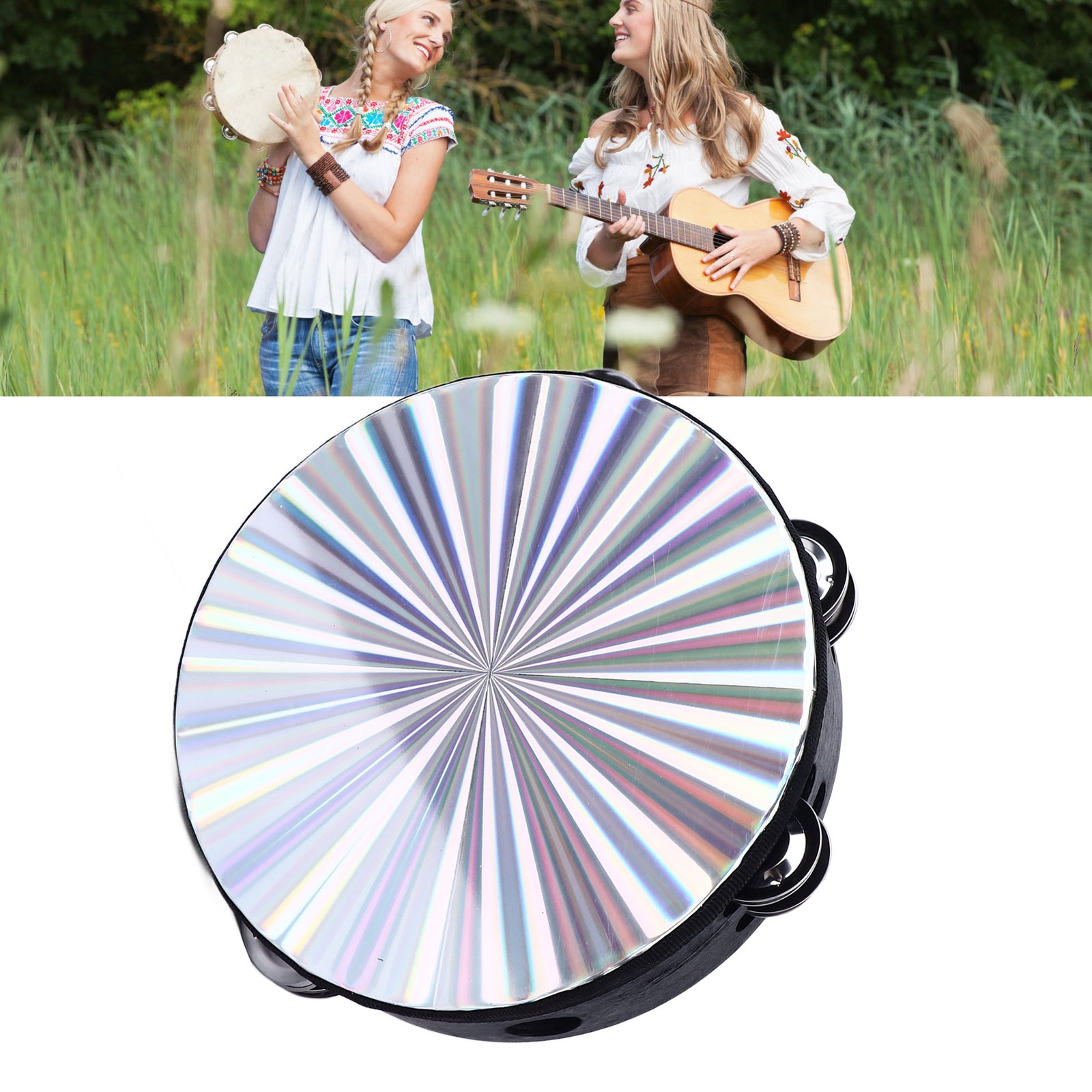 Tambourine Double Row 8in Percussion Jingles Hand Instrument For Party Performan