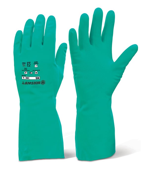 Beeswift Nitrile Rubber Chemical Gloves Green Size XL