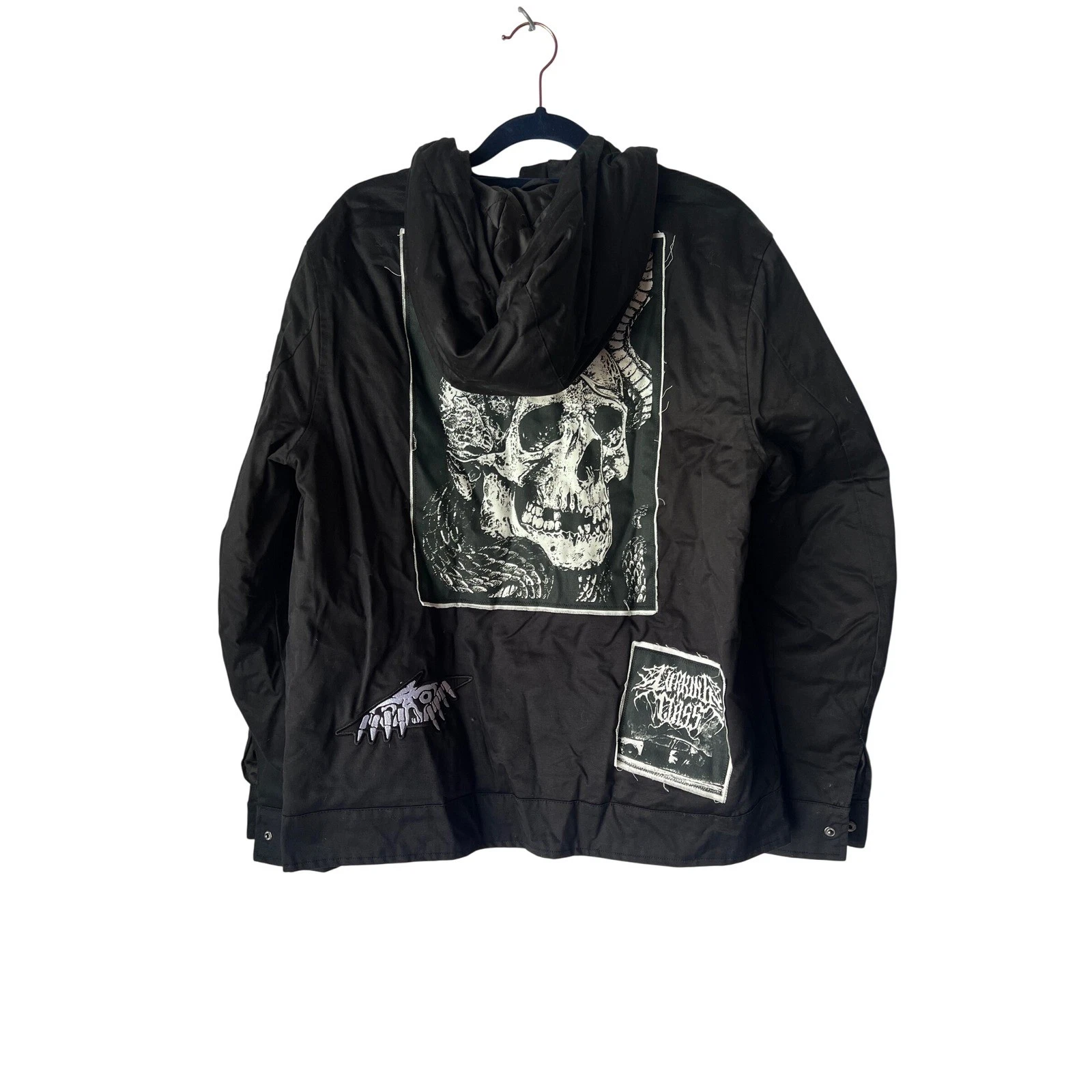 Lurking Class by Sketchy Tank Black Hooded Canvas Jacket Skull Patches Mens S image 6