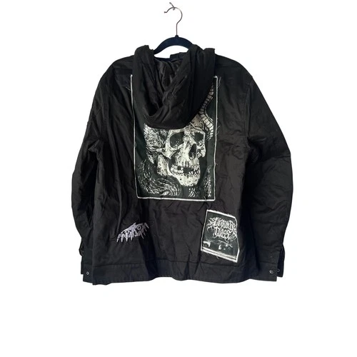 Lurking Class by Sketchy Tank Black Hooded Canvas Jacket Skull Patches Mens S image 6