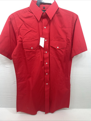 New men s White Horse Red Short Sleeve Pearl Snap Medium B-82