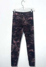 Athleta Girl High Rise Printed Chit Chat Tight Leggings XL 14 Brown Pink Logo