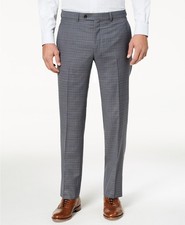 Michael Kors 36W Men's Gray Blue Flat Front Check Suit Pants Trousers