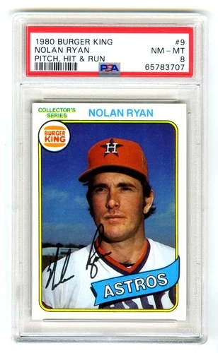 NOLAN RYAN~RARE 1980 TOPPS BURGER KING PITCH,HIT & RUN PSA-8 NM-MT GRADED CARD#9