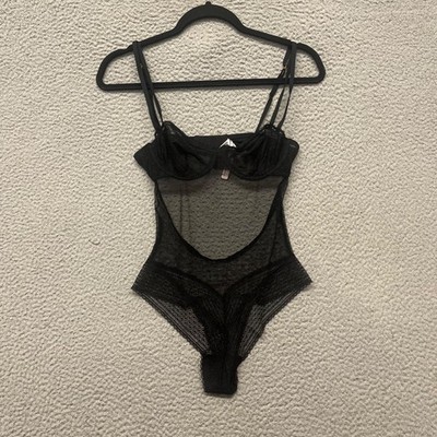 Victoria Secret Lingerie Bodysuit Womens S Black Sheer Lace Underwire Dominatrix