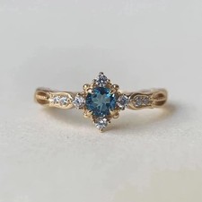 Oval Cut Simulated Blue Topaz Beautiful Wedding Ring In 14k Yellow Gold Plated