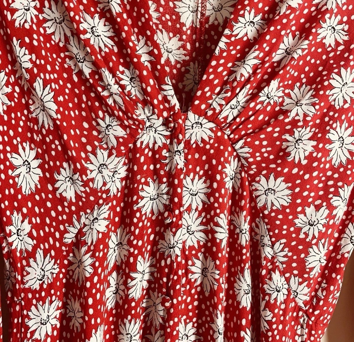 Zara Red Floral Daisy Print Midi Dress Red White size S | eBay