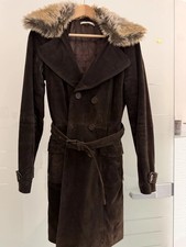 Wildledermantel mit Kunstfell-Pelzbesatz, Braun