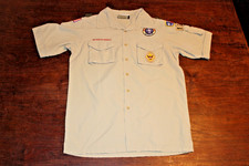 Boy Scouts of America BSA Men's Shirt Tan Small 100 Supplex Nylon Sewn Patches