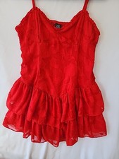 Women Wild Fable Jacurad Fit  Red Tiered Flair Mini Dress. Size Medium 