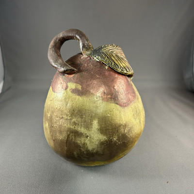 UNIQUE HANDMADE RAKU PEAR WITH STEM IRIDESCENT MATTE FINISH 