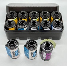 LOT 12 VTG Exposed Undeveloped Film Rolls USED Kodak Ilford w/ Hard Case  1 New