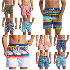 Men's Quick Dry Beach Pants Striped Printed Swim Trunks Plus Size Casual Shorts