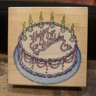 1997 Stampendous Vintage Wood Mounted Rubber Stamp W006 Happy Birthday Cake