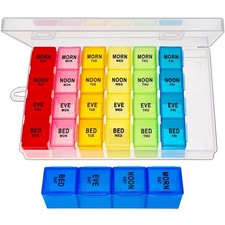 Weekly Pill Organizer 4 Times a Day, Medicine Box, Travel White