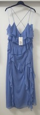 ZARA BLUE THIN CROSSOVER STRAPS MIDI CHIFFON RUFFLED LINED DRESS SIZE L BNWT