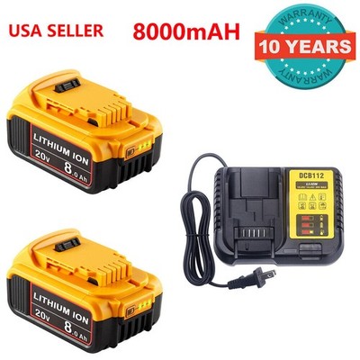 2Pack For DeWalt 20V Max XR 8.0AH Lithium Ion Battery DCB204 and DCB112 Charger