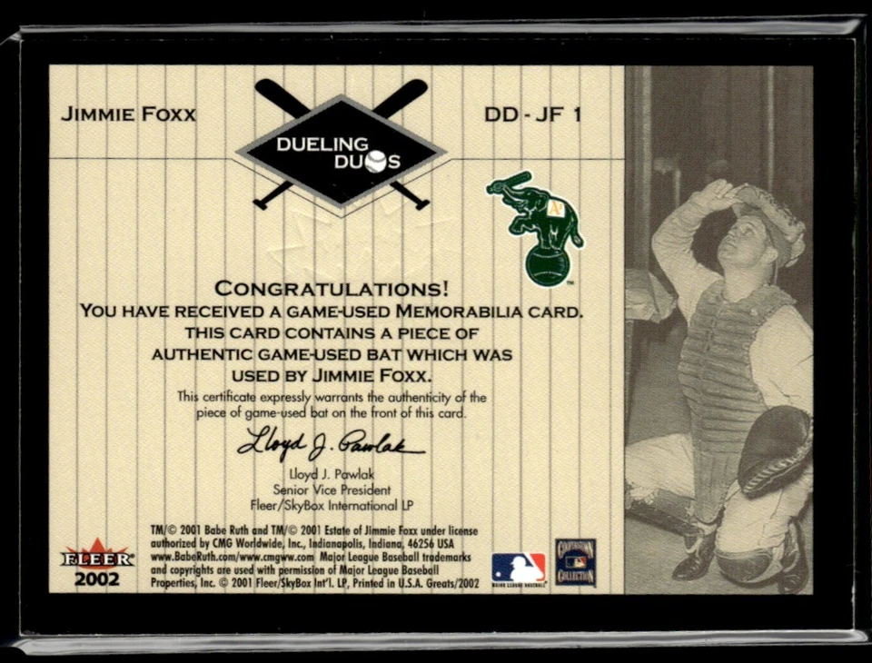 2002 Fleer Greats Dueling Duos Game Used Babe Ruth / Jimmie Foxx Bat /15 New - Image 2 of 2