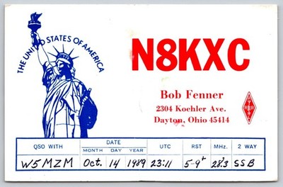 1989 N8KXC QSL Card Dayton Ohio Amateur Radio Statue of Liberty W5MZM A405