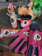 Vtg NFL Washington Redskins Handcrafted sand art bottle, Mug, Sticker, Gloves