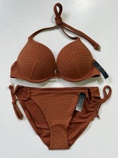 Victoria's Secret Add 2 Cups Push Up Bikini Swim Set Bling Diamante Brown 32A S