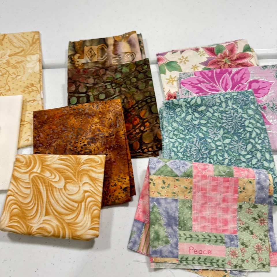 quilting fabric cotton fat quarters bundle set 12 beige pink floral leaves - Image 4 of 4