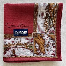 Handkerchief VTG Plain Red Cotton Border Old town in Past Paris Pocket Square 18