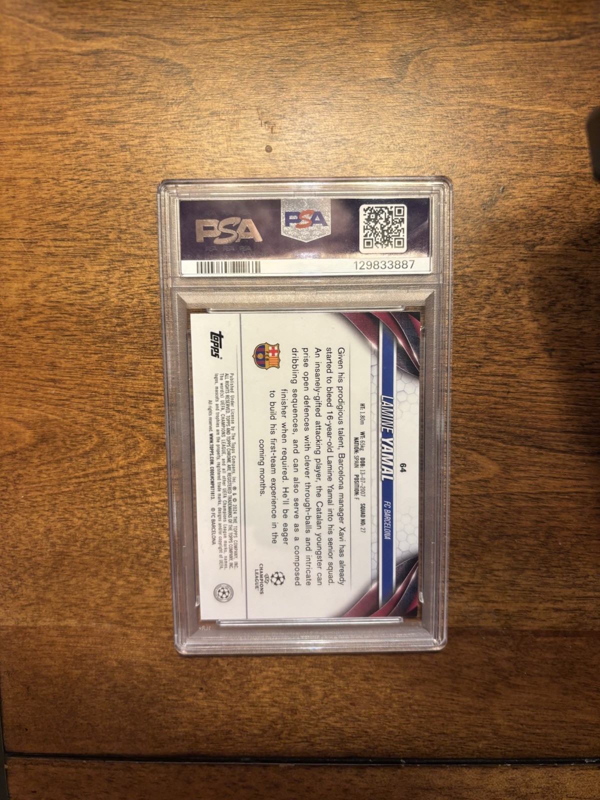 2023-2024 Topps Chrome UEFA Club Competitions Lamine Yamal #64 Psa 10 view 2