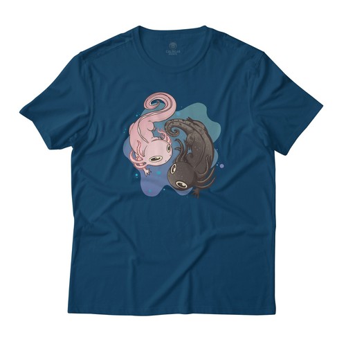 Cute Axolotls Black & Pink Swimming Graphic T-Shirt Unisex Lightweight Cotton - Picture 4 of 10
